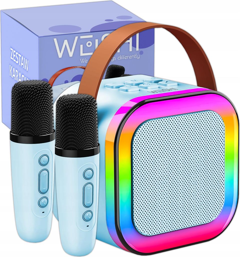 Kuketo | Kinder Karaoke Set Blau Mit Bluetooth Lautsprecher & 2 Mikrofonen – LED Party Lautsprecher Mit USB – Perfektes Geschenk Für Kinder