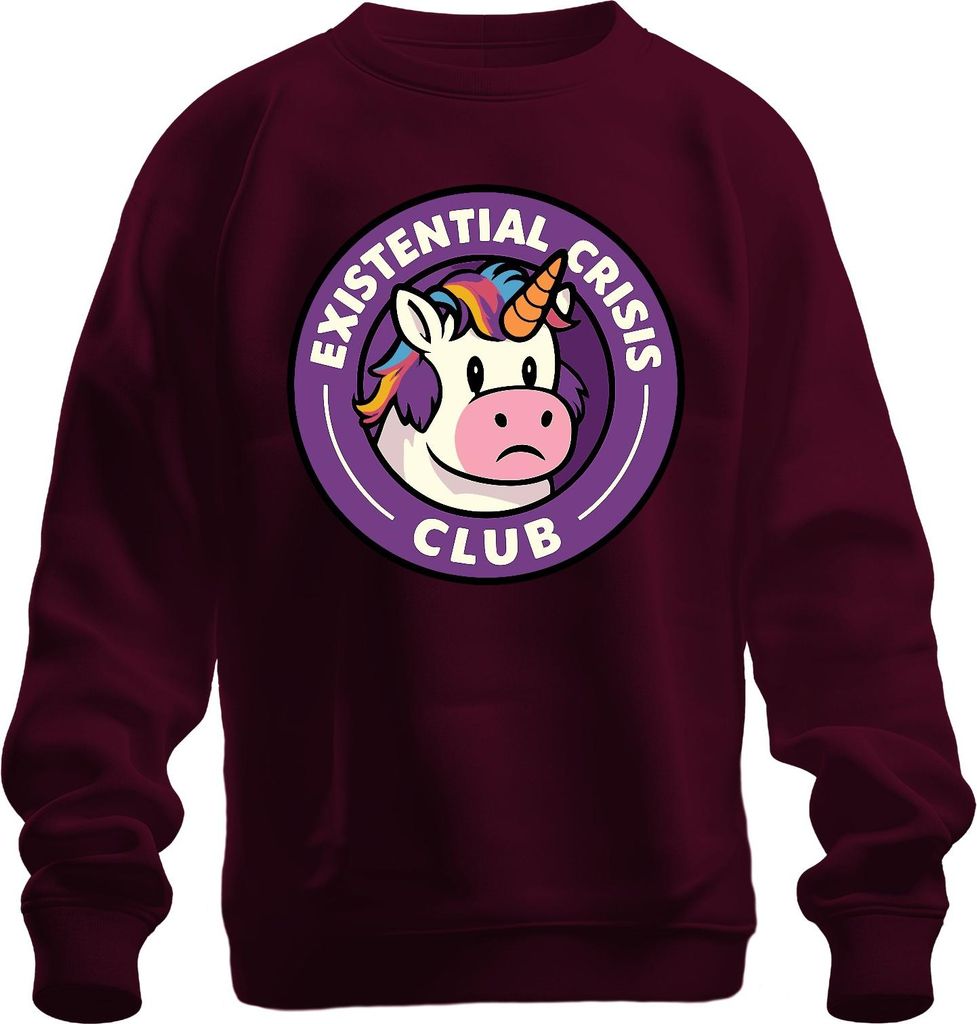 Existenzielle Krise Club Einhorn Lustig Sarkastisch Retro Nerd Uni Sweatshirt Pullover, Burgundy, XL