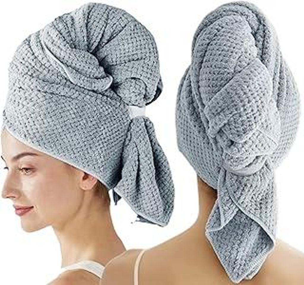 2 Stück Mikrofaser Handtuch Haare Lang, 100 x 60 cm Haarturban mit Elastischem Band, Microfiber Towel Hair, Schnell Trocknend, Haarturban Mikrofas...
