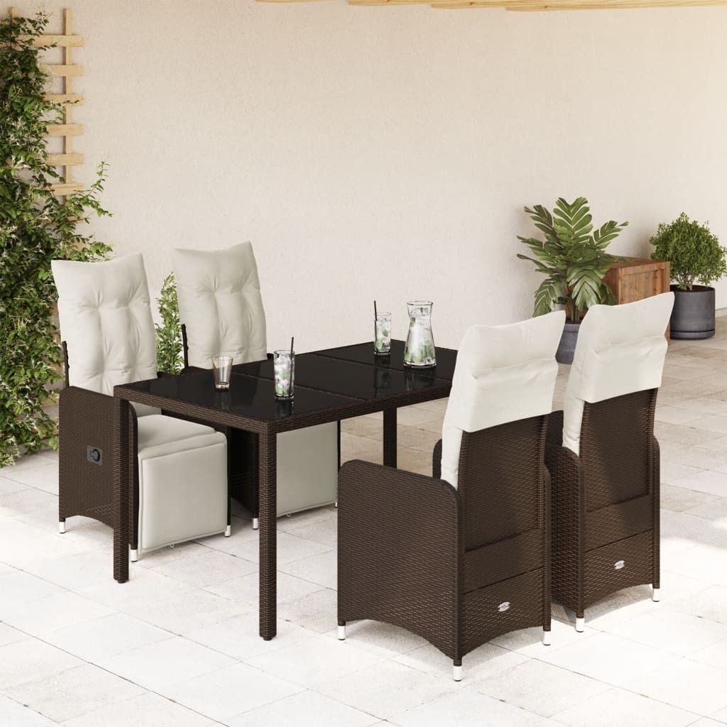 BEI CLORIS Gartenmöbel Set Balkonmöbel-Set 5-tlg. Garten-Bistro-Set mit Kissen Braun Poly Rattan - Gartenmöbelgarnituren Neu2213249 3parcel