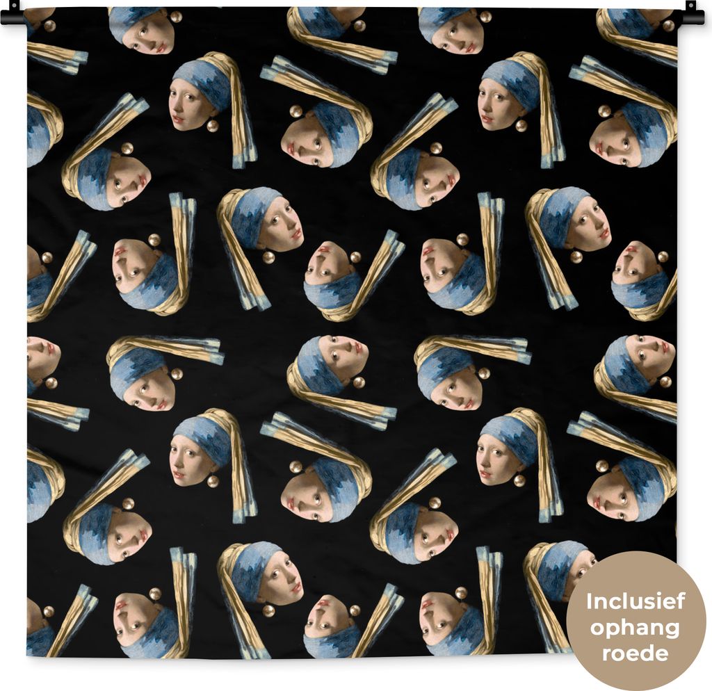 MuchoWow Wandteppich Wandbehang Schnittmuster - Das Mädchen mit dem Perlenohrring - Vermeer 90x90 cm Tapisserie Dekoration Wandtuch - Wandaufhä...