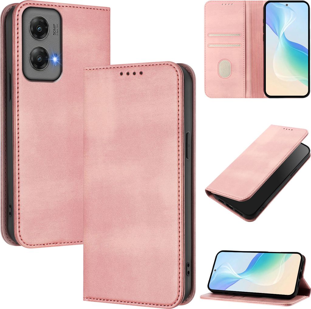 Handyhülle für Motorola Moto G Stylus 5G 2024 , Vintage Leder RFID Schutz Kartenfach Standfunktion Magnetische Klapphülle Pink