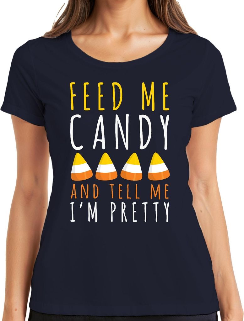Feed Me Candy And Tell Me I'm Pretty Halloween CandyCorn Kinder Damen T-Shirt, Navy, XL