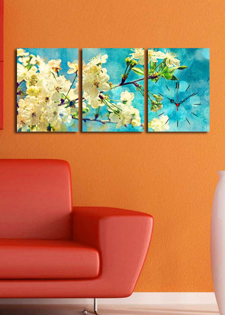 Opviq, 3P3040CS- CLA3616, Bunt, Wanduhren, 96 x 40 cm, 100% Wildleder -Leinwand