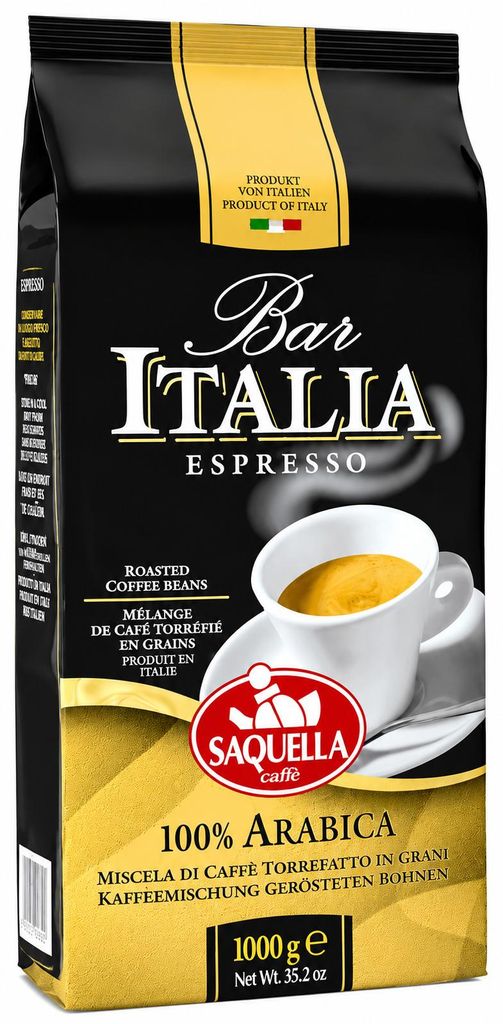 Saquella Bar Italia, 100% Arabica, 1 kg koffiebonen Productafbeelding  AI-gegenereerde afbeelding