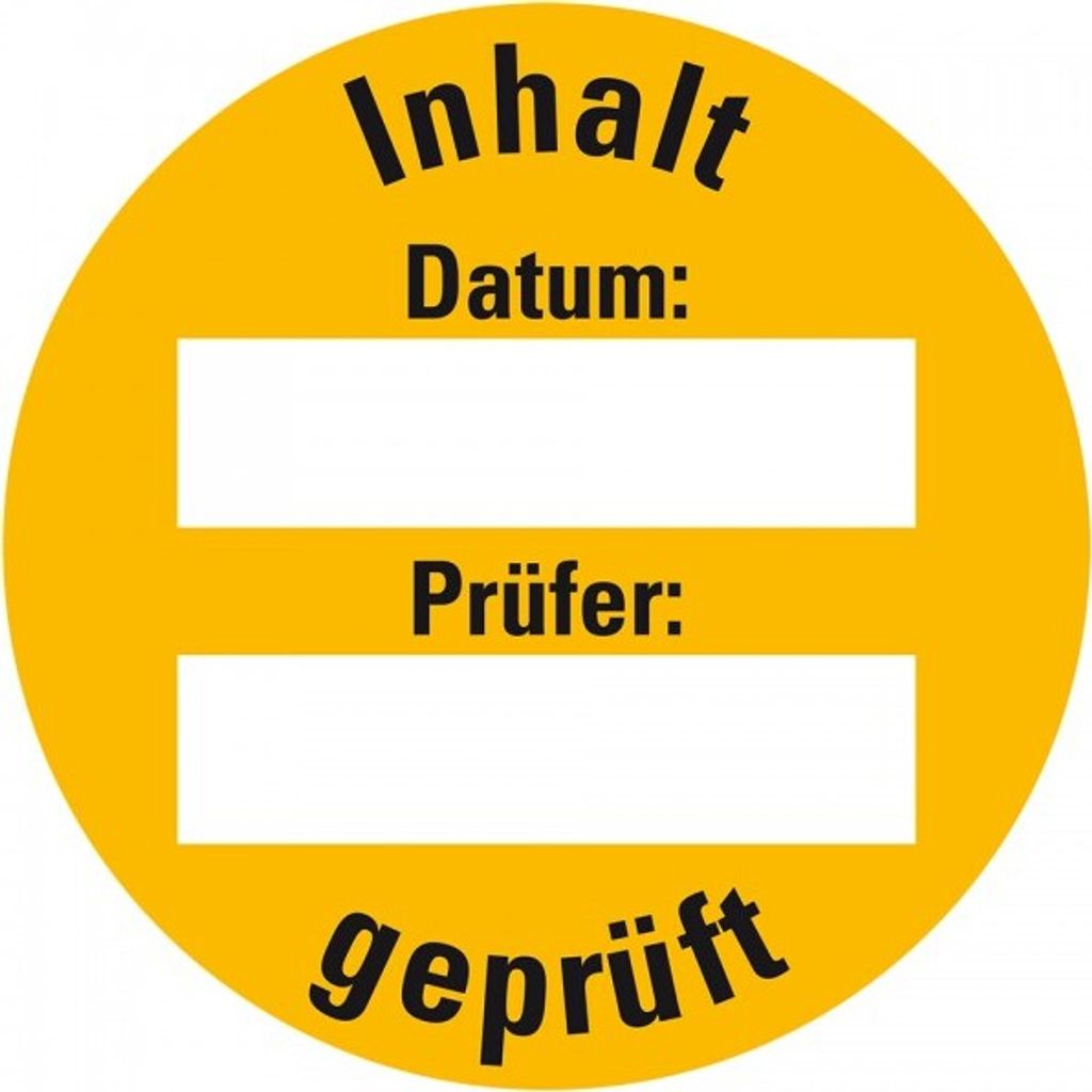 Dreifke Prüfplakette Inhalt , gelb, Folie, ablösbar, Ø 30mm, 18/Bogen