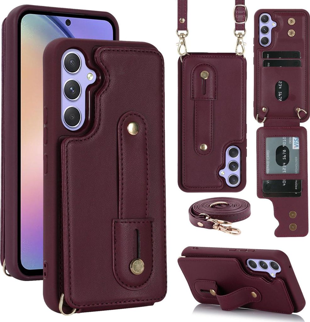 Handy Hülle Fliphülle für Samsung Galaxy S26 mit Kunstleder Crossbody Weinrot