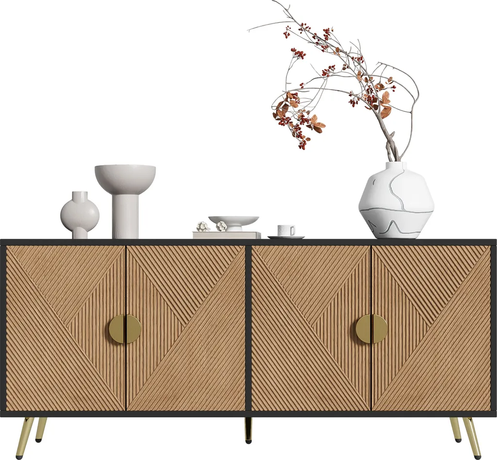 Meuble de Rangement Industriel Noir et Bois, 2 Tiroirs, 160x40x75cm