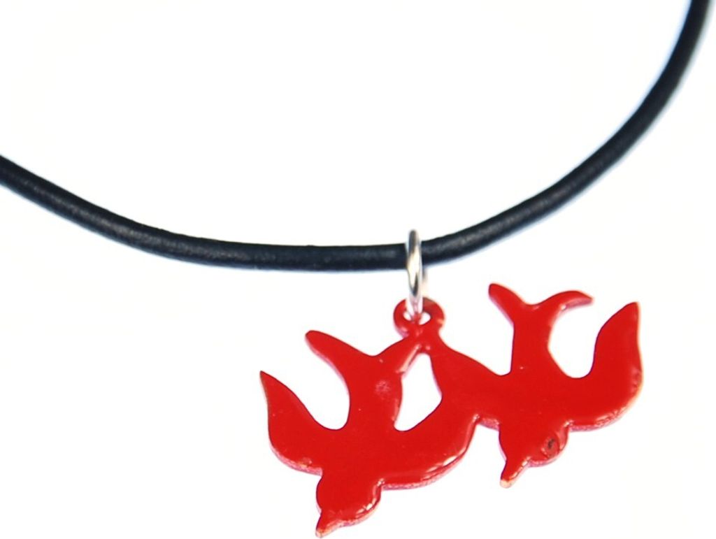Emaille 2 Schwalben Kette Miniblings Halskette Schwalbenkette Vogel Leder rot