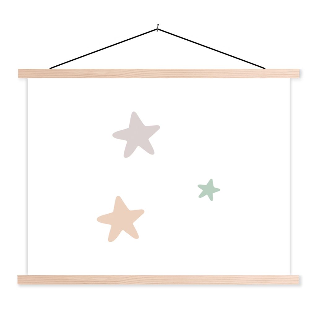 MuchoWow Textilposter Sterne - Pastell - Mädchen - Jungen - Kinder 120x90 cm mit holzfarbenen Rahmen - Magnetisch