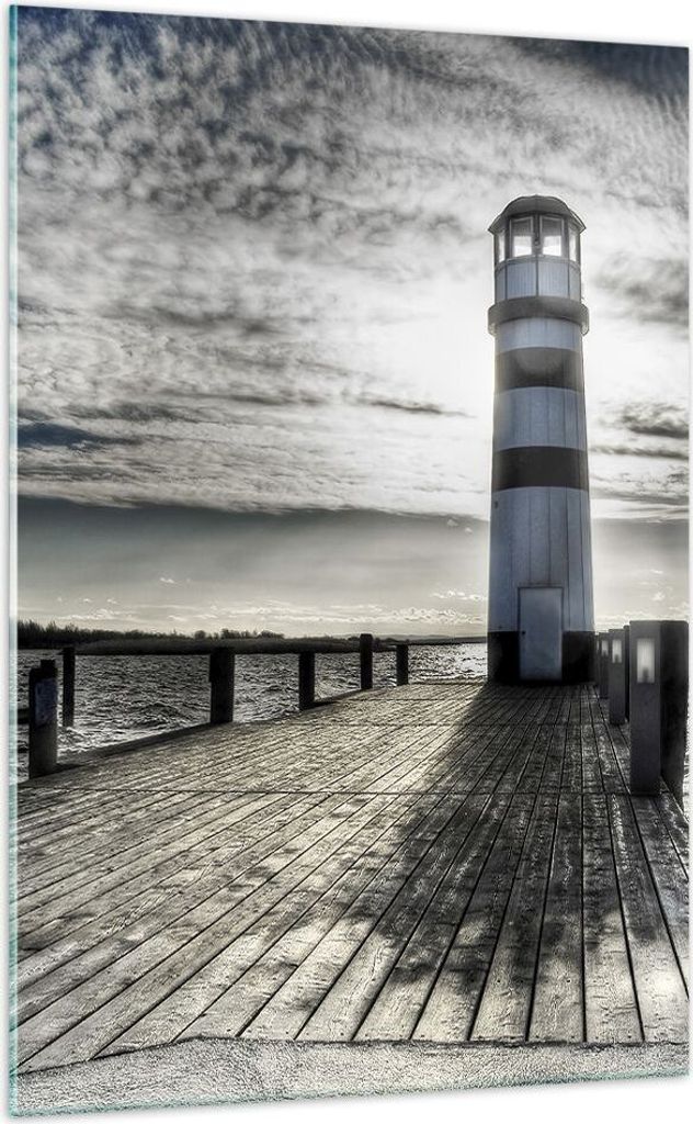 Bilder auf glas - Einteilig - See Leuchtturm Holzbrücke Wasser - 70x100cm - Glasbilder - Wandbilder - Bilder - Wanddekoration aus Glas - Glas Bild...