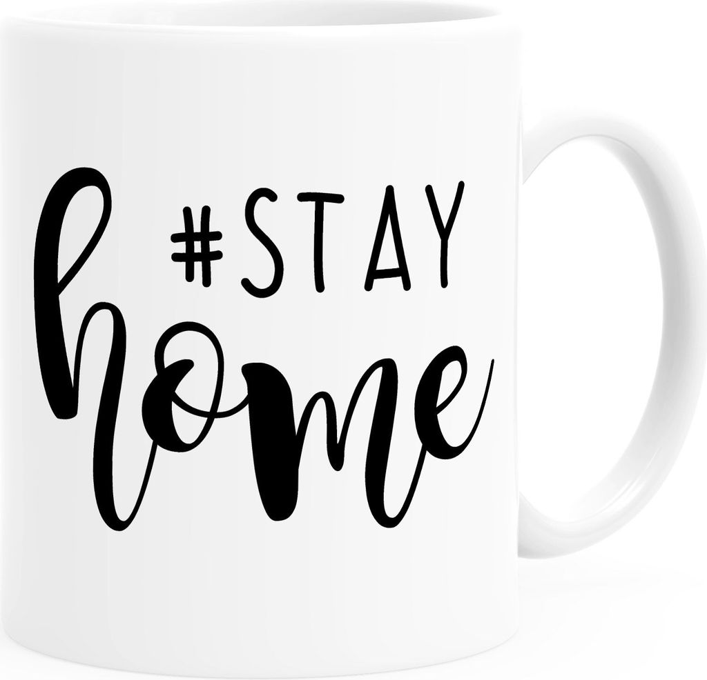 Kaffee-Tasse Hashtag stay home Aufschrift Spruch Appell Aufruf zuhausebleiben Statement SpecialMe weiß Keramik-Tasse