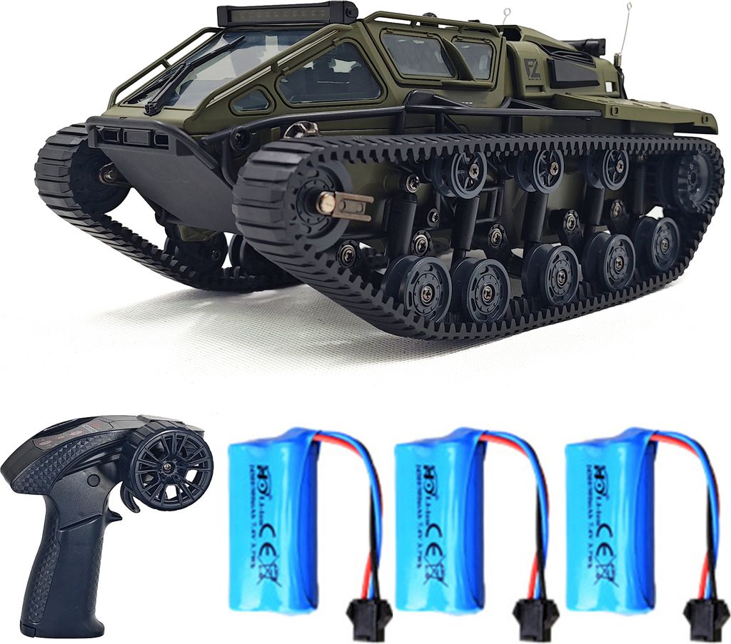 Ferngesteuerter Panzer, 2,4 GHz All-Terrain-Spielzeugfahrzeug mit 360¡ã Drehung und Lichtern, wiederaufladbares Kettenauto als Geschenk fuer Jung...