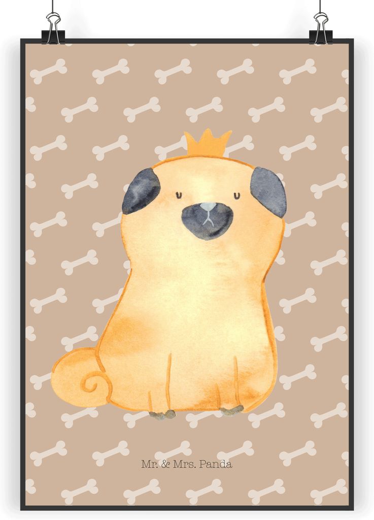 Mr. & Mrs. Panda wanddeko Mops Krone DIN A5 - Hundeglück - Geschenk, Allergisch, Königlich, Kunstdruck, Hund, Wanddekoration, Wandbild, Sprüche,...
