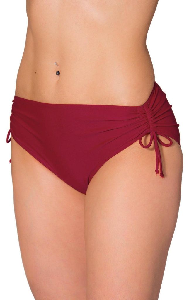 Aquarti Damen Bikinihose mit Raffung und Schnüren, Farbe: Dunkelrot, Größe: 38