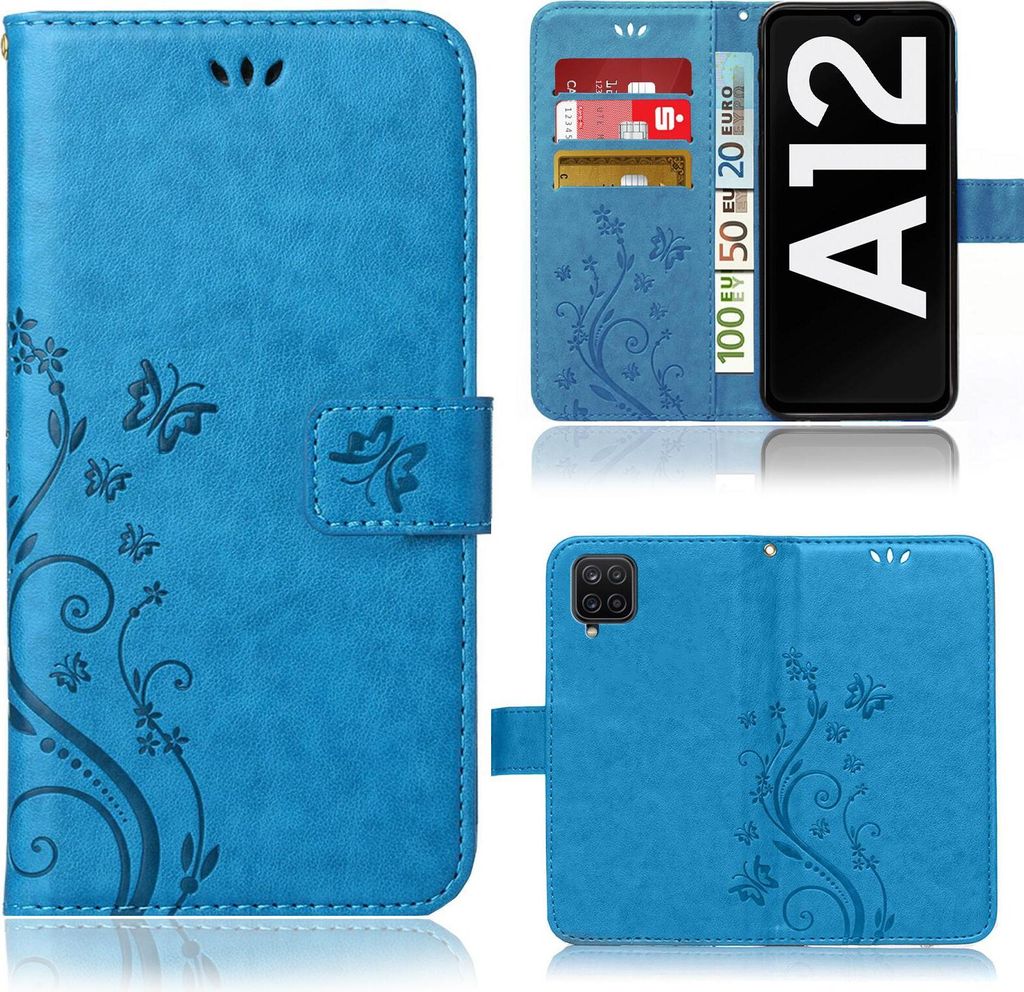 Samsung Galaxy A12 / M12 Bookstyle Flower Blau Produktbild 