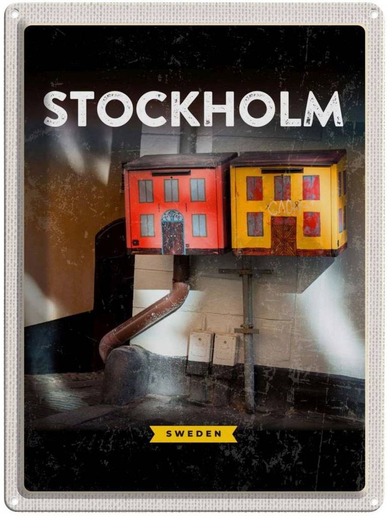 vianmo Blechschild 40x30 cm Stockholm Schweden Urlaub Haus Kunst Bildmotiv Reisemotiv Abenteuer Reisen Straße Stadt