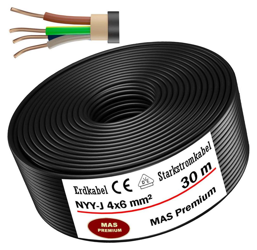 30m Erdkabel Starkstromkabel NYY-J 4x6 mm² Elektrokabel OFC Produktbild 