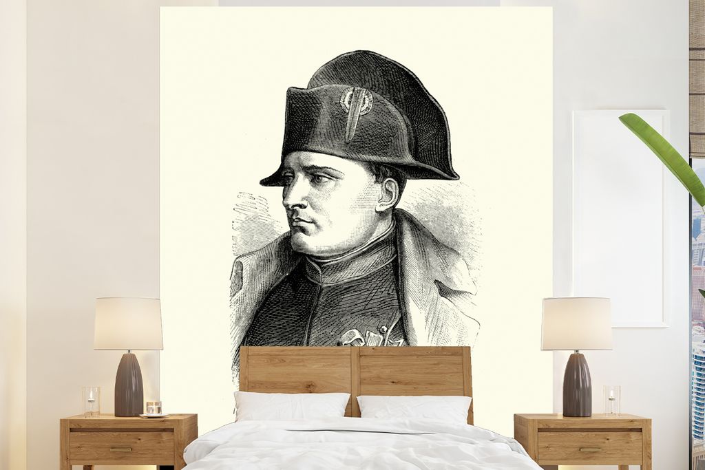 MuchoWow Fototapete für Wohnzimmer oder Schlafzimmer Wandtapete Vinyl Motivtapete Illustration von Napoleon Bonaparte in schwarz-weiß - 210x260...