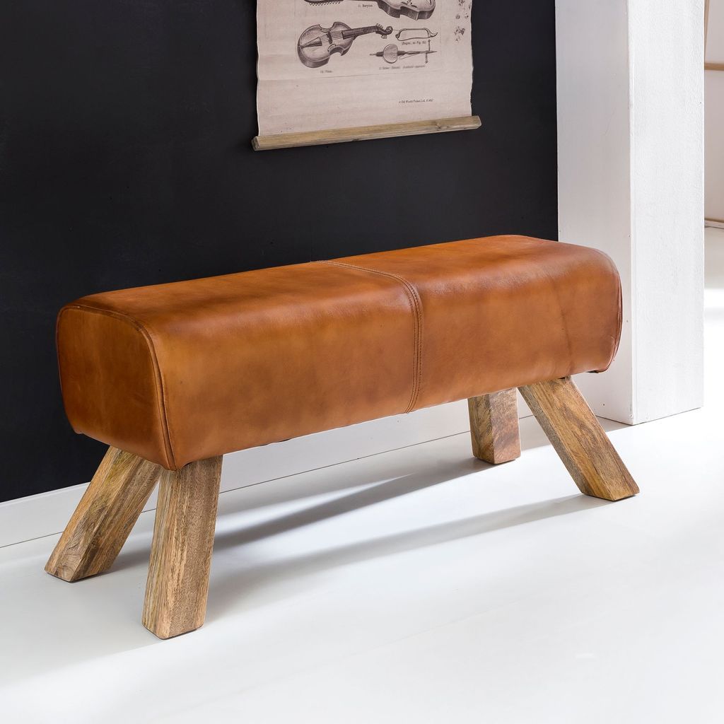 FineBuy Design lavice Turnbock 90 cm koňaková pravá kůže Obrázek produktu 