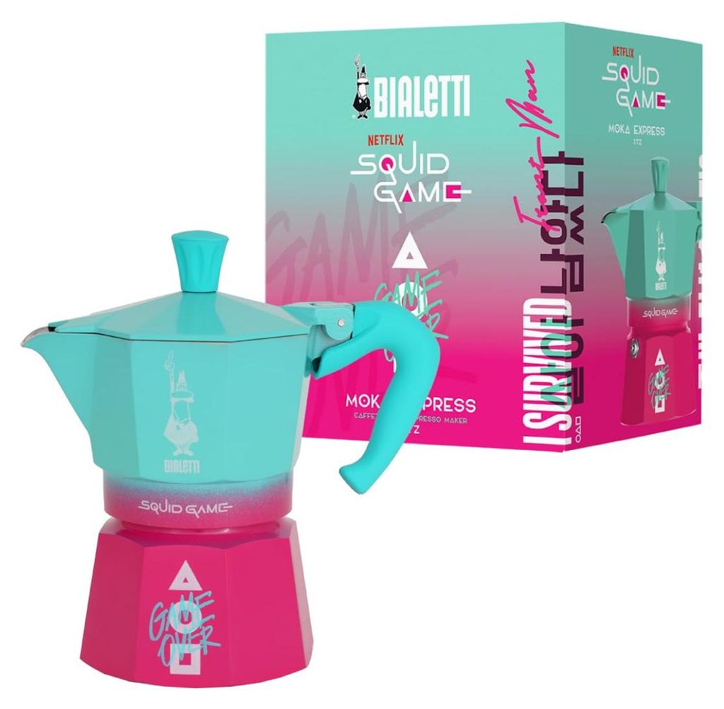 Bialetti Squid Game, Moka konvička, Modrá, Růžová, Hliník, Obrázek produktu 