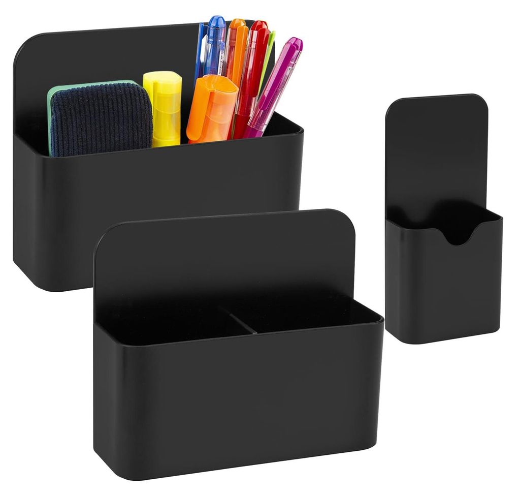 3-teiliges Set: Magnetischer Whiteboard-Stifthalter, magnetische Aufbewahrungsbox für Marker in 2 Größen, schwarzer Stifthalter, für Kühlschra...