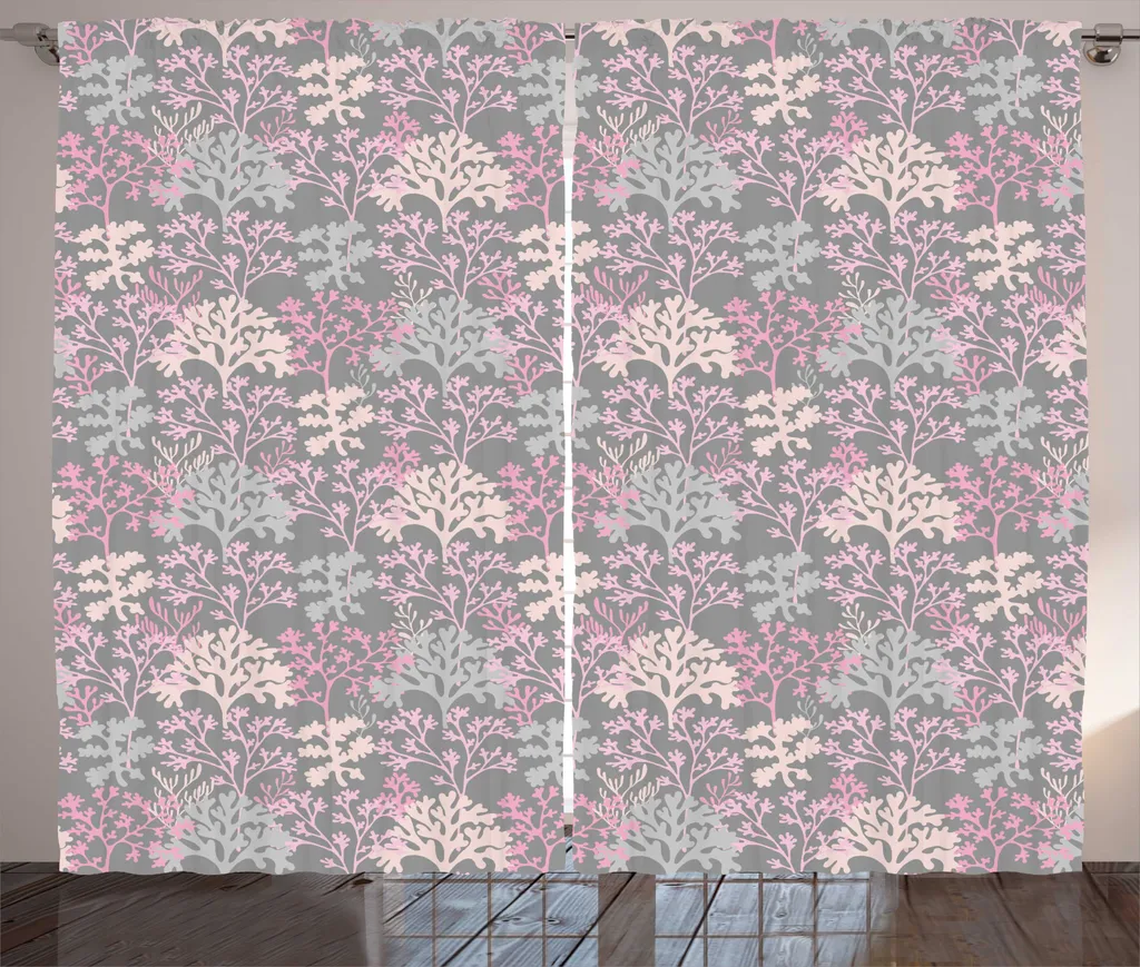 Rideau pour chambre motif marin gris et rose déco bord de mer 280x225cm