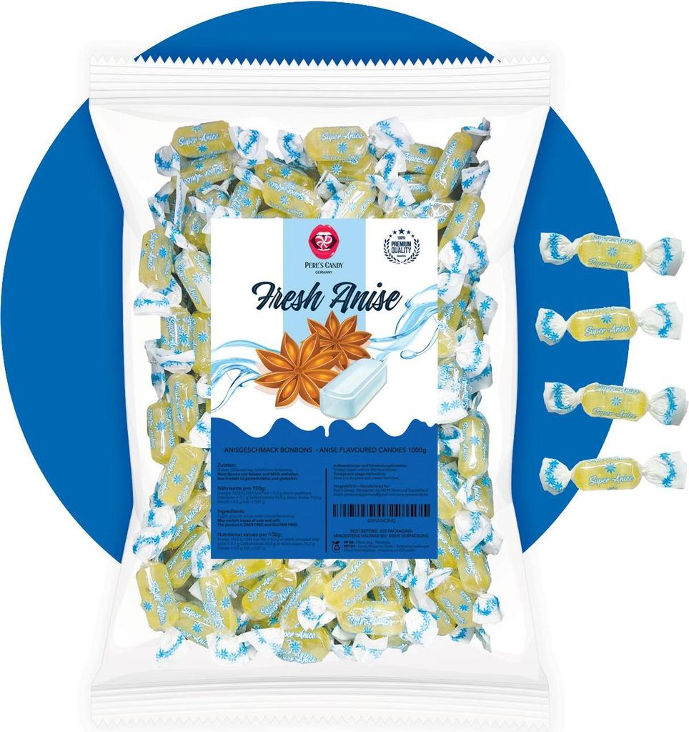 PERE’S CANDY Süßigkeiten Großpackung 1kg - Fresh Anise bonbons 1000g - Anisbonbons – Frisch & Intensiv – Aus Italien