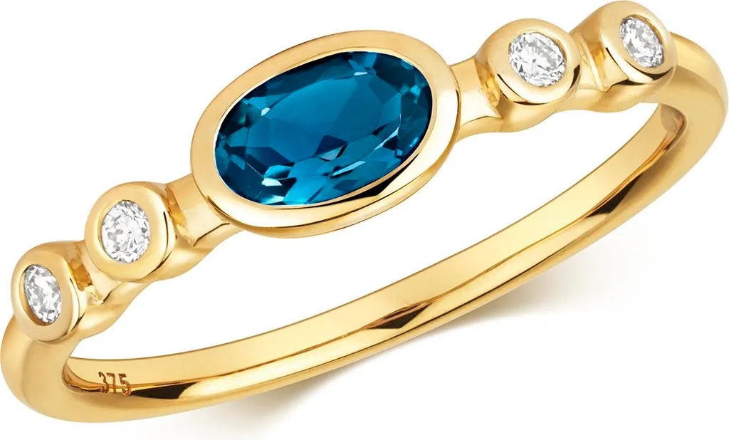 Bague Femme Or 375 Durable avec Diamant et Topaze Bleue : Chic et Résistant