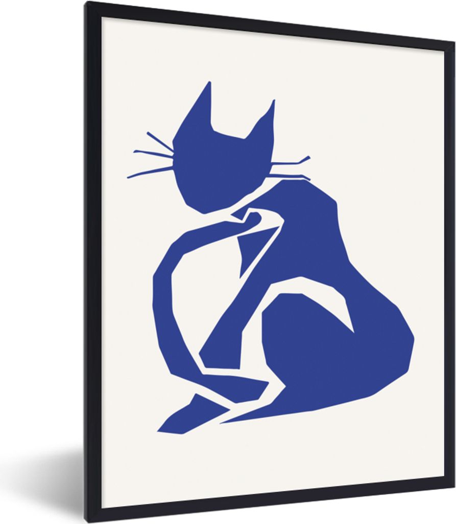 MuchoWow Gerahmtes Poster Katze - Haustiere - Blau - Matisse 30x40 cm - Poster mit Schwarzem Bilderrahmen Wandposter Rahmen Foto Bilder - Wanddek...
