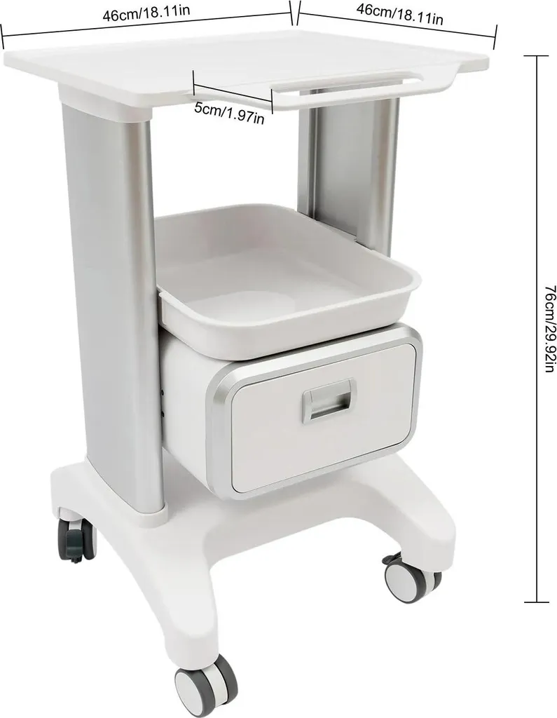 Chariot Médical à roulettes ivoire, dessertes pour instruments cosmétiques