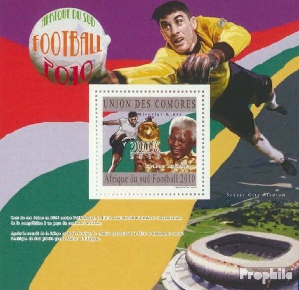 Briefmarken Komoren 2010 Mi Block 600 (kompl. Ausg.) postfrisch Südafrika 2010 Fußball (Miroslav Klose)