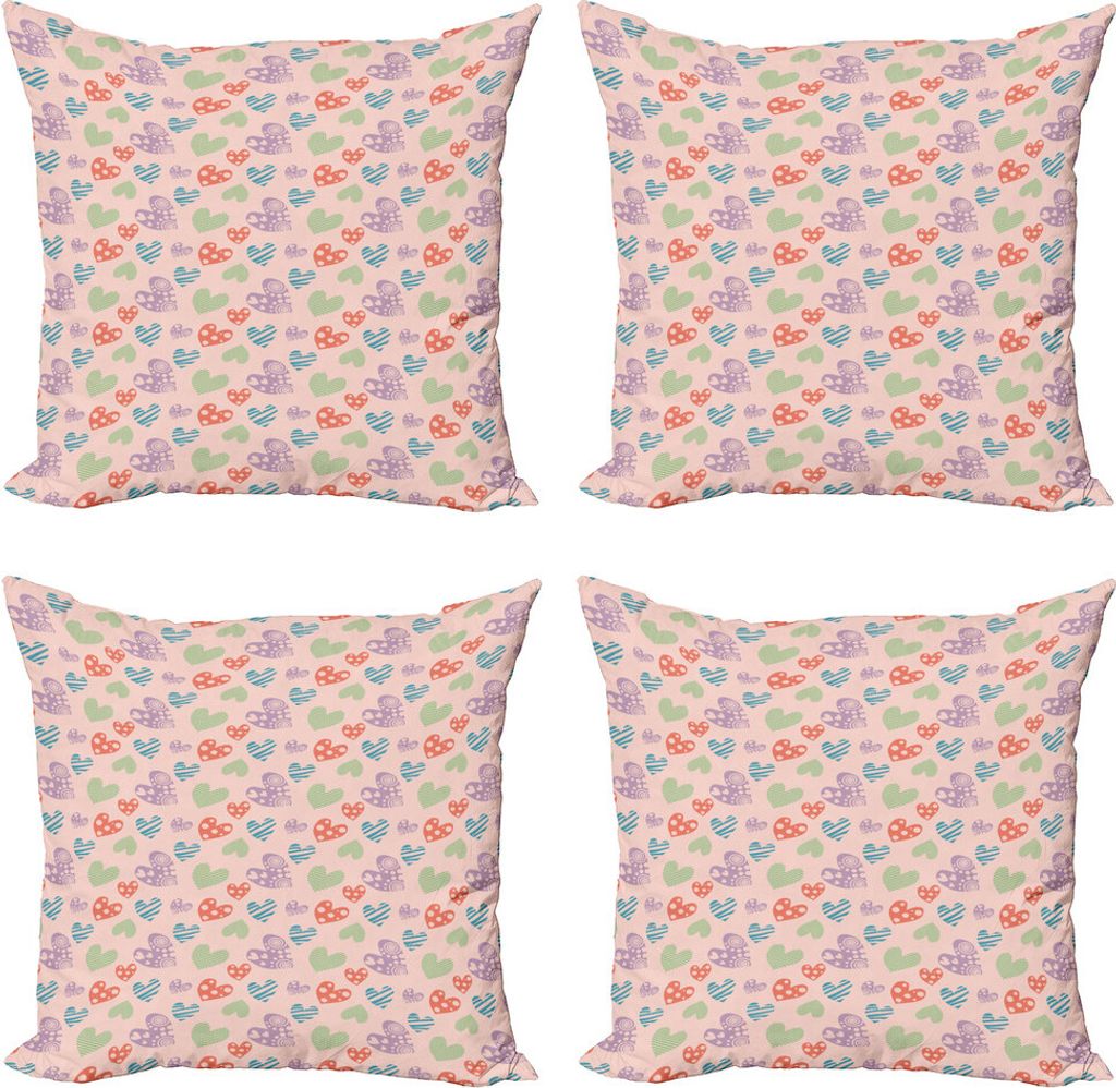 ABAKUHAUS Liebe Kissenbezug Set (4 Stück), Spaß-Herzen in Pastellfarben, Moderner Doppelseitiger Digitaldruck, 45 cm x 45 cm, Blush Multicolor