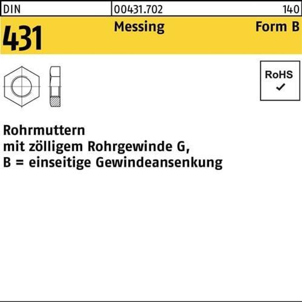 Reyher Rohrmuttern DIN 431 Messing BG1/2 SW 32 Ms (50 Stück)