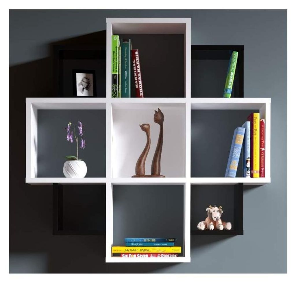 HOMIDEA Bloom Wandregal Bücherregal Hängeregal Holzregal für Wohnzimmer Büro Schlafzimmer Modernes Design Weiß Schwarz