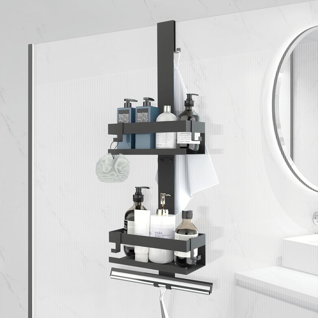 Duschregal, Duschablage zum Hängen, Duschregal aus Edelstahl, ohne Bohren, Shampoo Halterung, Schwarz