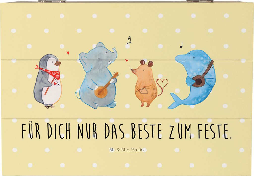 Mr. & Mrs. Panda Holzbox Big Band 22 x 15 cm - Gelb Pastell - Geschenk, Schatzkiste, Gitarre, Box, Elefant, Holztruhe, Truhe, Pinguin, fotobox, Del...