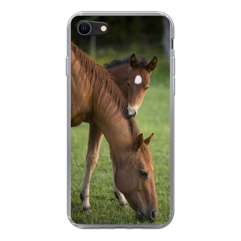 MuchoWow Handyhülle Schutzhülle Hülle für iPhone 7 Pferde - Gras - Porträt Silikon Softcase Handy Hülle - Kartenhalter