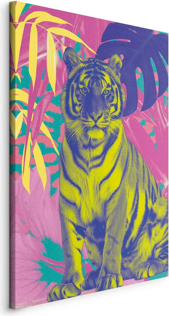 Quadro Tigre Colorata 80x120 - Tela Canvas Esotica per Salotto Moderno