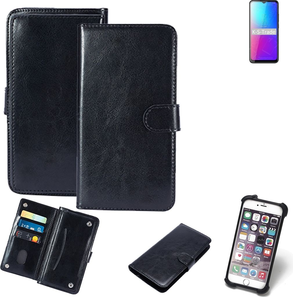 K-S-Trade 360° Hülle kompatibel mit Blackview BV5100 Pro schwarz Kunstleder Case BookCase WalletCase Kunstlederederhülle Handyhülle, Rundumschutz