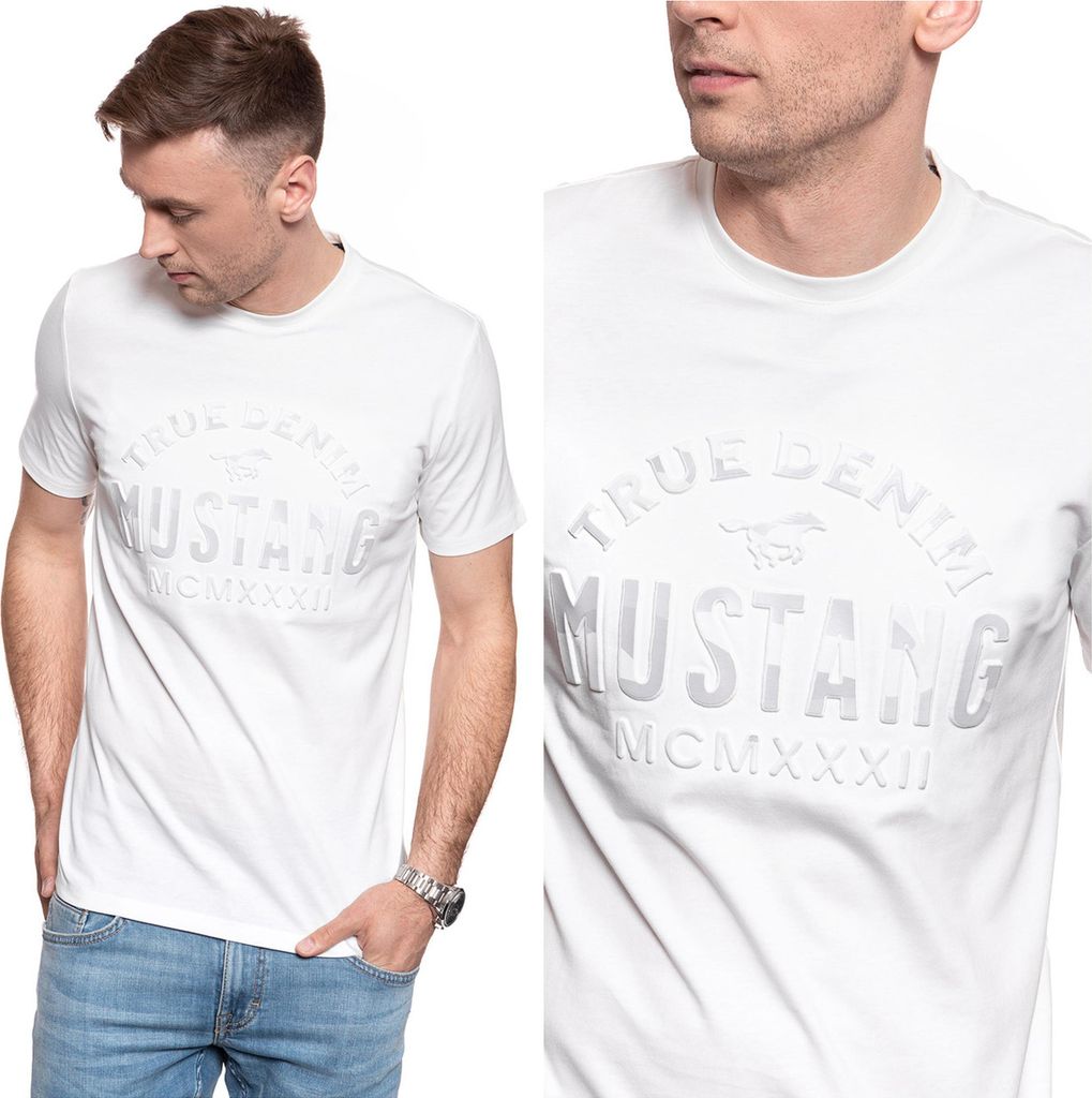 MUSTANG Herren, T-Shirt ALEX C PRINT, M, Weiß, sport, tshirt, shirt