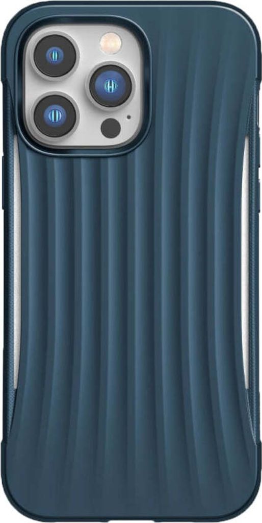 A blue phone case with a ribbed texture is shown against a white background.