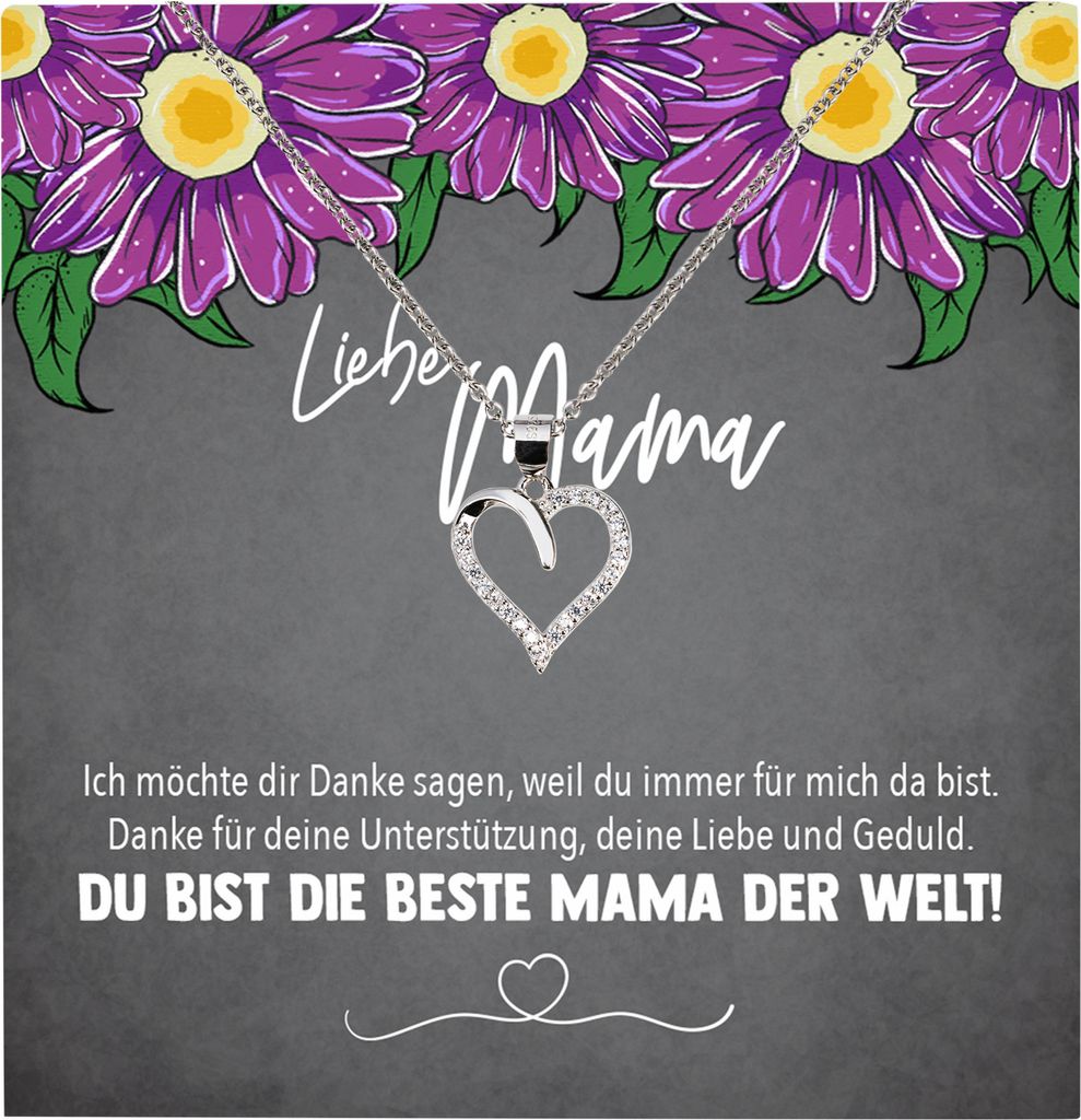 22Feels Echt Silber Halskette - Mama Geschenk Mutter Frauen Schmuck Set Muttertag Geburtstag Weihnachten - Herz Anhänger, Karte