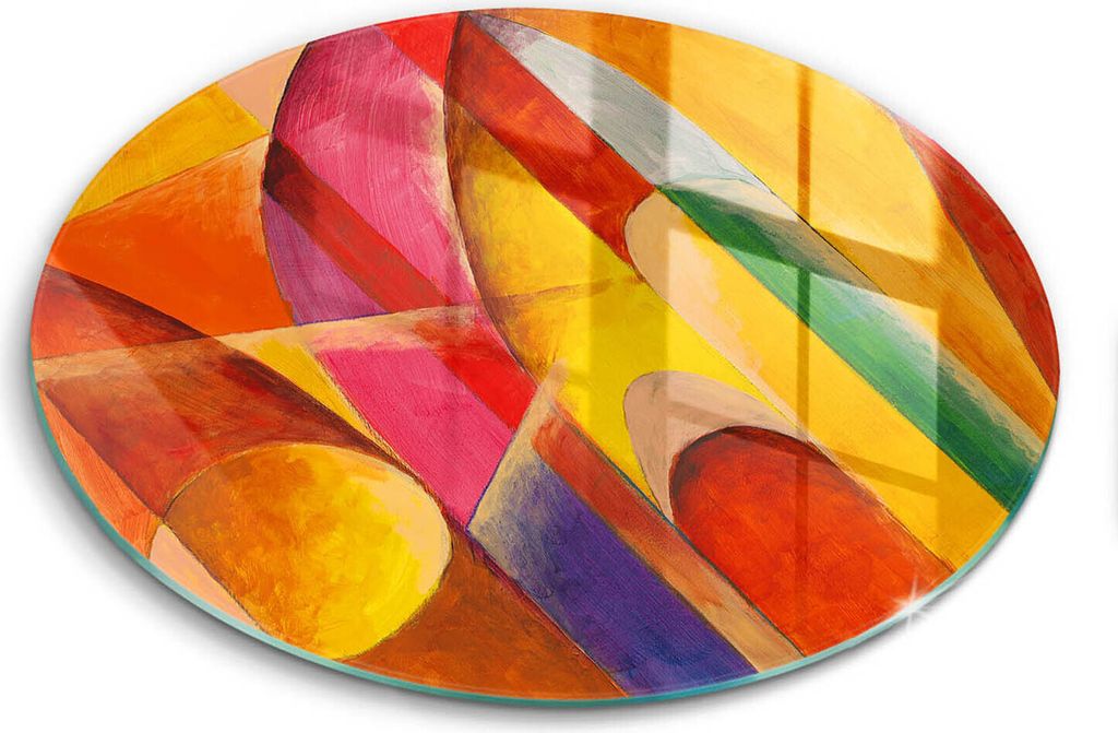 Glasschneideplatte - Herdabdeckplatte - fi30 cm -Schneidebrett - Spritzschutz - Farbenfrohe Abstraktion