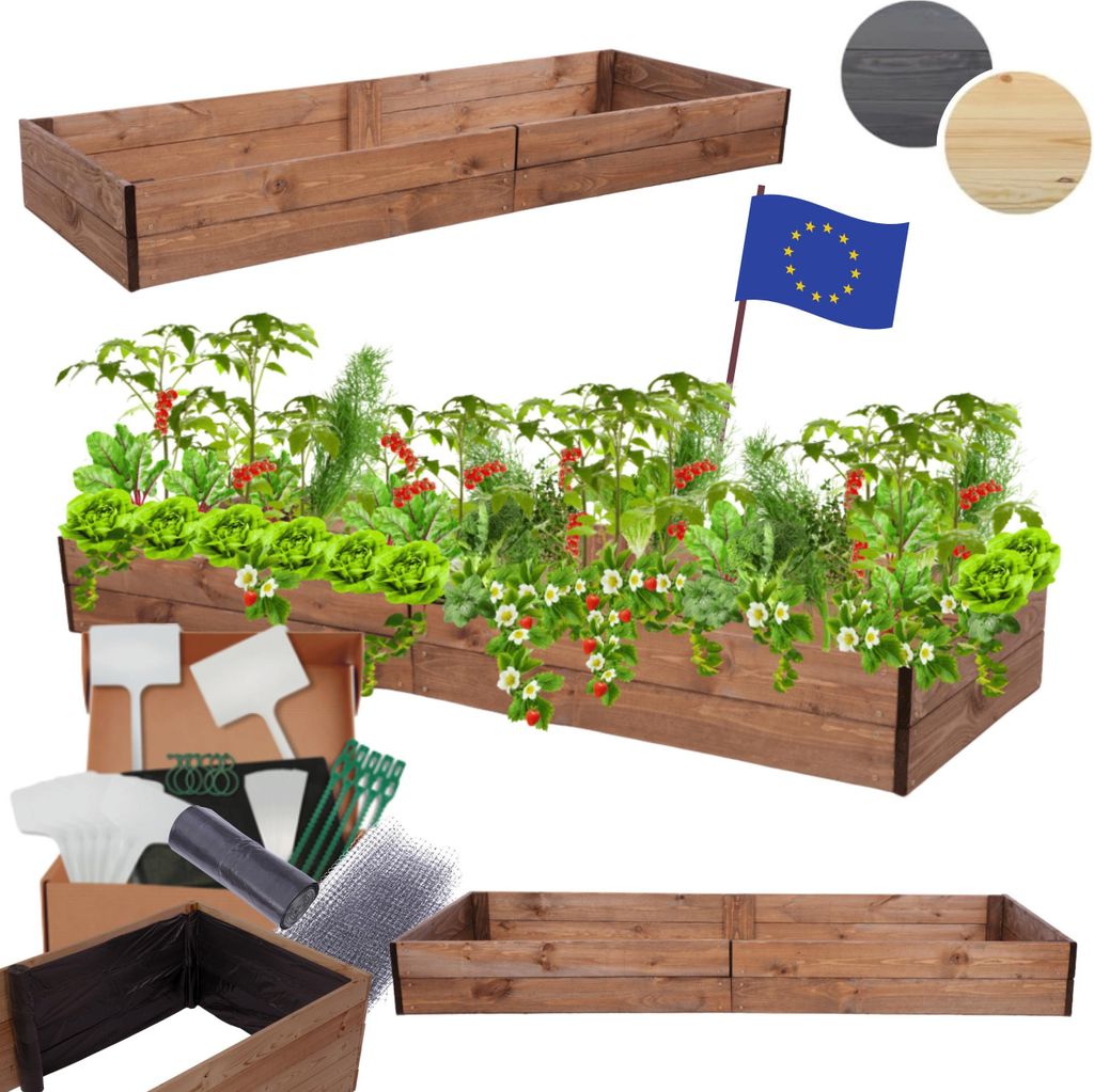 MODO24 Hochbeet Holz, Pflanzkasten, Massivholz, Kiefer, Kräuterbeet, Blumenkasten, Garten, Terrasse, 18x163x90 cm, Braun, ZP06