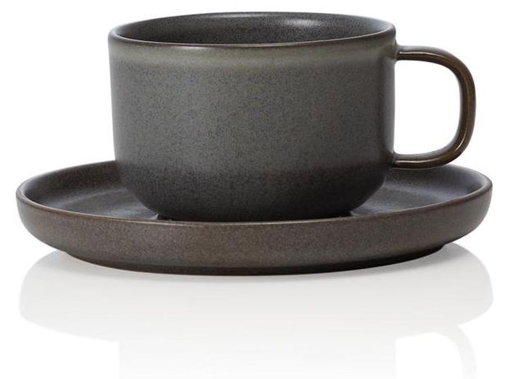 12x Ober- und Untertasse Kaffeetasse 220 ml Steinzeug ROCKZZERO One Stone Grey / dunkelgrau