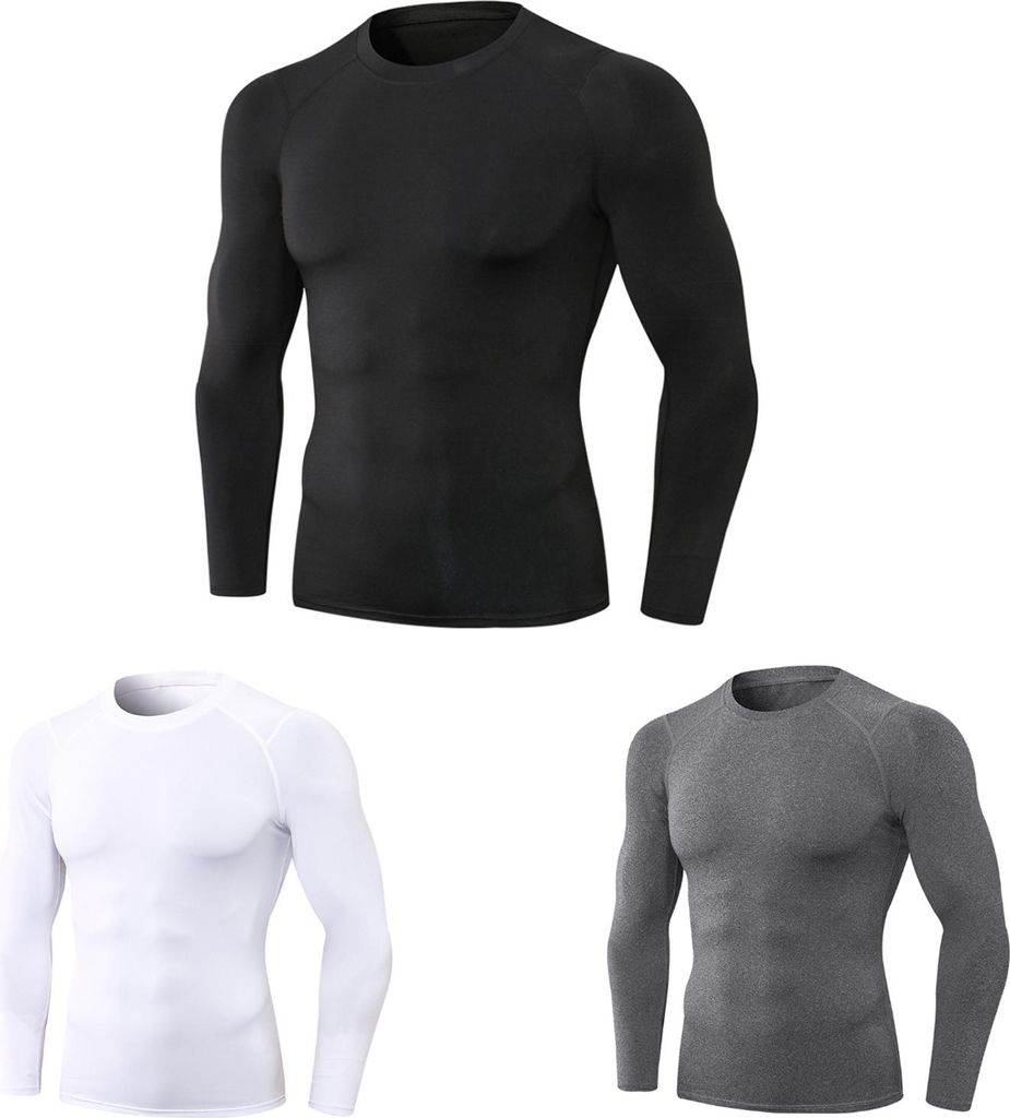 3-teiliges, sportliches, langärmliges Kompressionsshirt für Herren, schnell trocknendes Trainings-T-Shirt, Laufoberteil