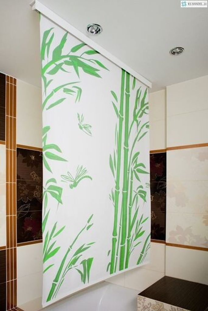 Halb-Halb-Kassetten Duschrollo 100x190 cm Modell Bambus weiß grün Duschvorhang