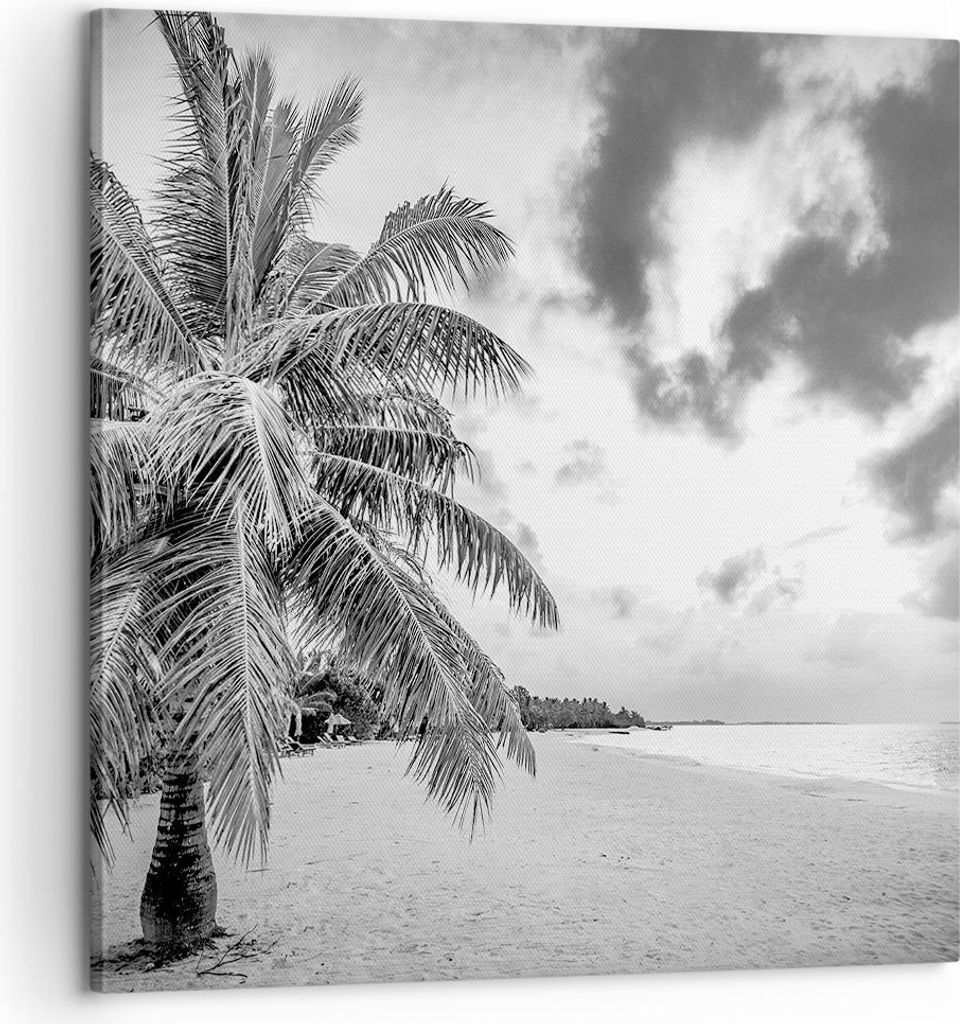 Bild auf Leinwand - Leinwandbild - Einteilig - Monochrom Strand Wolken - 60x60cm - Wand Bild - Wanddeko - Wandbilder - Leinwanddruck - Bilder - Wan...