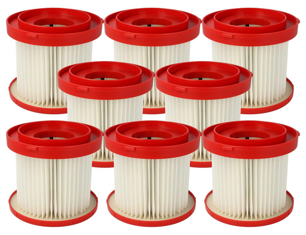 vhbw 8x Staubsaugerfilter kompatibel mit Milwaukee M12 FVCL, M18 FPOVCL, M18 VC2, M18 VC2-0 Staubsauger - HEPA-Filter Rot Weiß